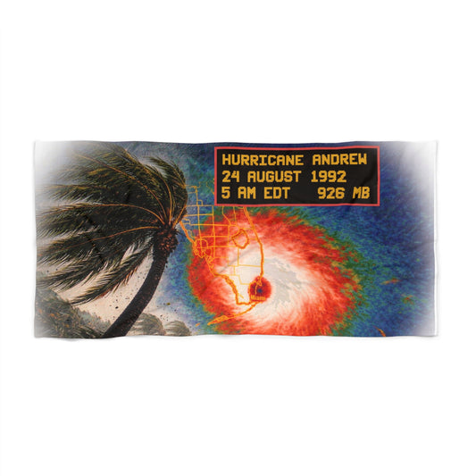 Hurricane Andrew 1992 Beach Towel — Retro Storm Satellite Design